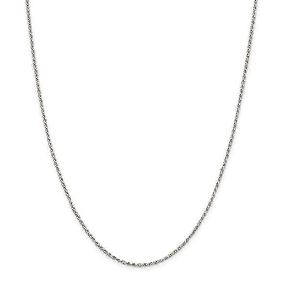 1.7mm Rhodium Plated S.Silver Solid D/C Rope Chain Necklace, 30 Inch - Picture 1 of 6